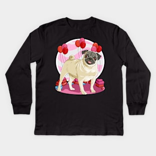 Pug Valentines Day Heart Dogs Puppy Love Kids Long Sleeve T-Shirt